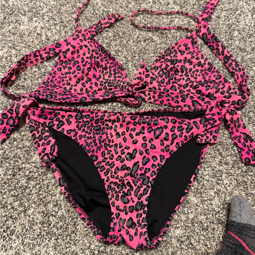 Victoria's Secret Hot Pink Leopard Tie-Side Bikini Set